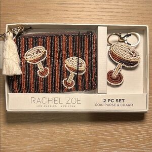 Rachel Zoe Brown and Cream Beaded Coin Purse and Charm Set